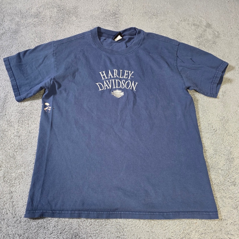 Harley-Davidson Mens M T-Shirt Navy Blue Distressed St Louis Embroidered Logo